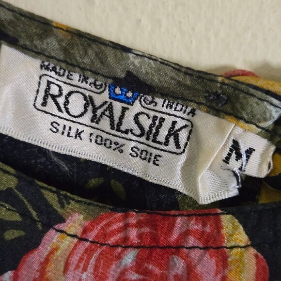 Royal Silk Vintage Made In India Black Floral Short Sleeve Blouse Size M - Picture 4 of 4